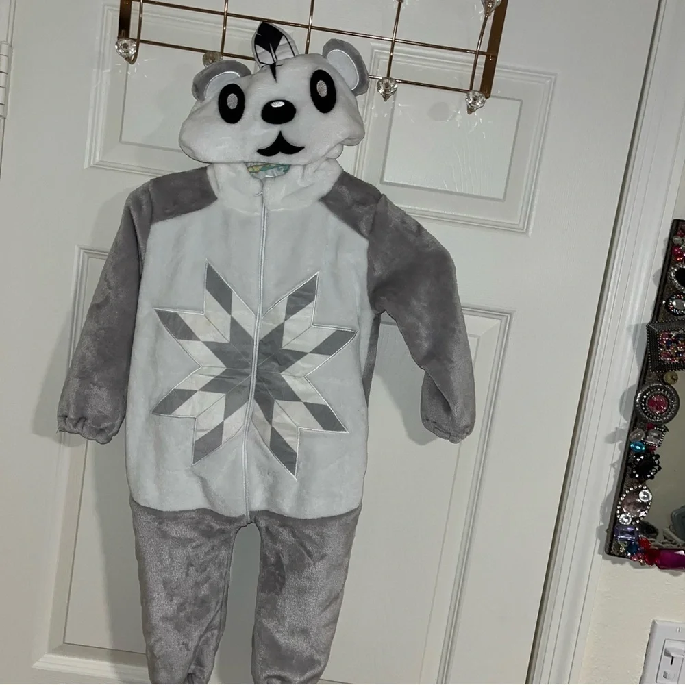 Gray white feather bear onesie costume 18m 24m baby toddler like new Halloween